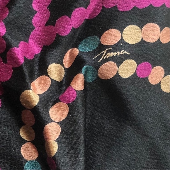 Trina Turk 100% silk one-shoulder black purple dress LBD fringe faux wrap 4 - Picture 11 of 13